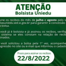 Atenção bolsistas do UNIEDU (RENOVAÇÃO E NOVOS CADASTROS)