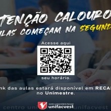 Calouros iniciam aulas na segunda 09/08/2021