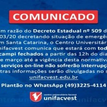 COMUNICADO: UNIFACVEST FECHADA