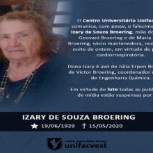 Nota de Falecimento | Izary de Souza Broering (19/06/1929-14/05/2020)