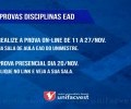 CALENDÁRIO DE PROVAS DAS DISCIPLINAS EAD