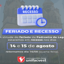 Recesso dias 14 e 15 de agosto