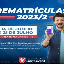 Rematrículas para 2023/2 de 14/jun a 21/jul