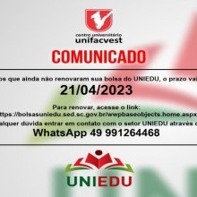 ATENÇÃO BOLSISTAS DO UNIEDU