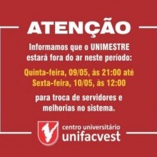 ATENÇÃO | Unimestre ficará inativo das 21h de quinta até às 12h de sexta-feira